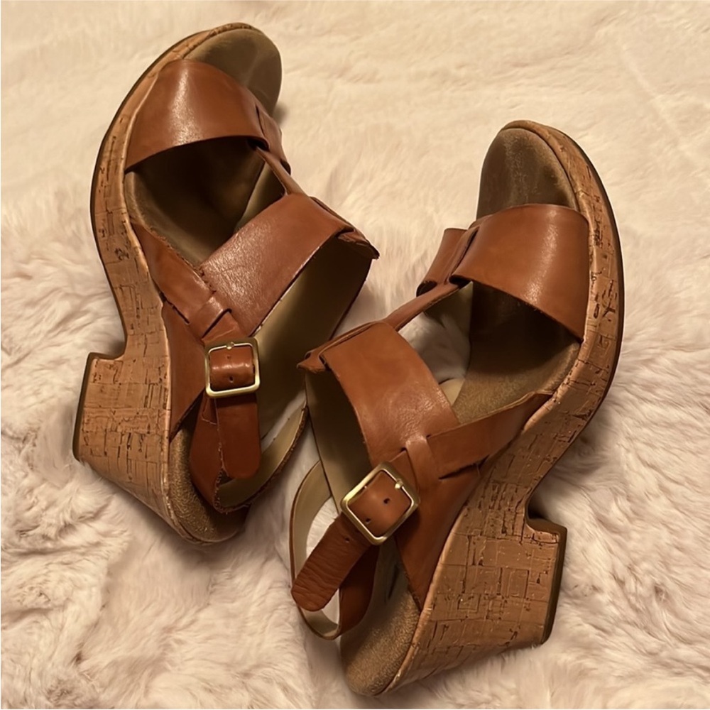 Clarks Brown Leather Cork Sole Sandals